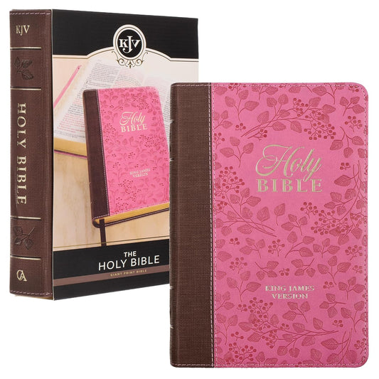 KJV Holy Bible, Giant Print Standard Size Faux Leather Red Letter Edition - Thumb Index & Ribbon Marker, King James Version, Brown/Pink Berry