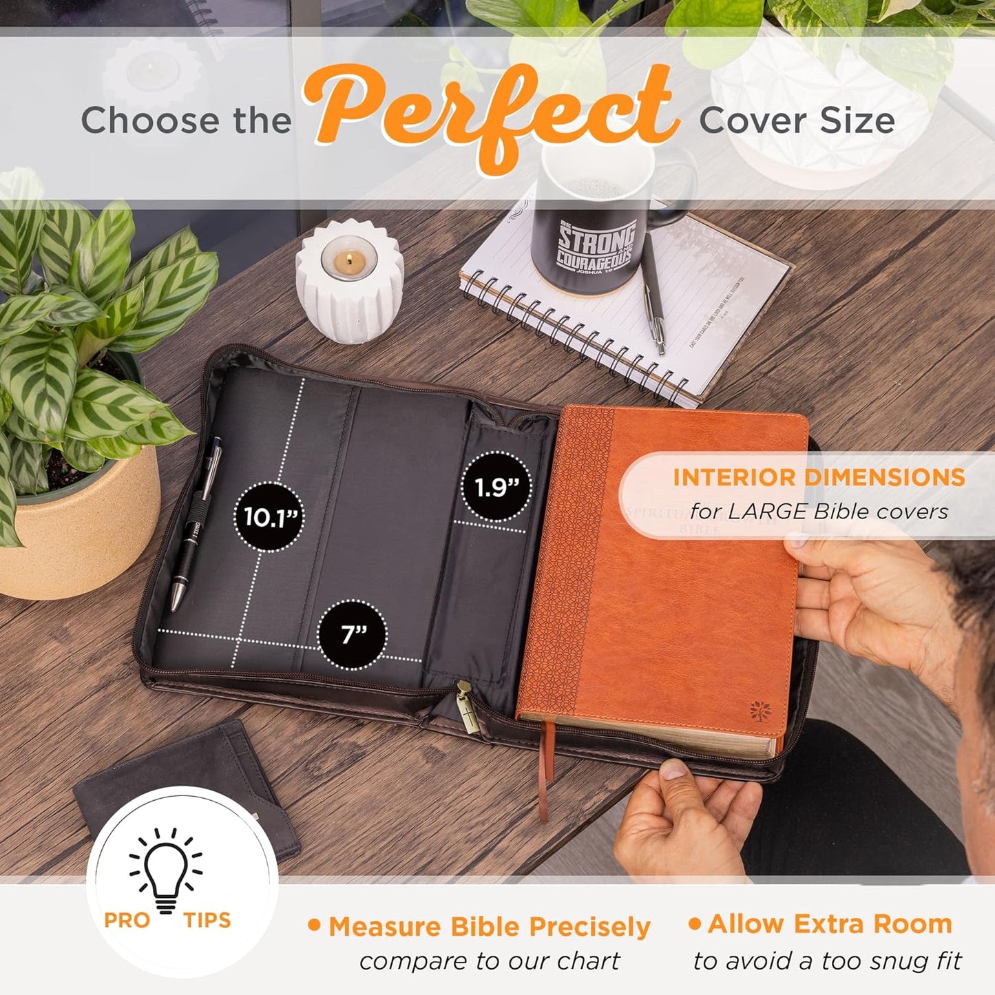 Funda clásica de cuero vegano para la Biblia para hombres y mujeres: Santa Biblia, asa de fácil transporte, con relieve, resistente con trabillas para bolígrafos