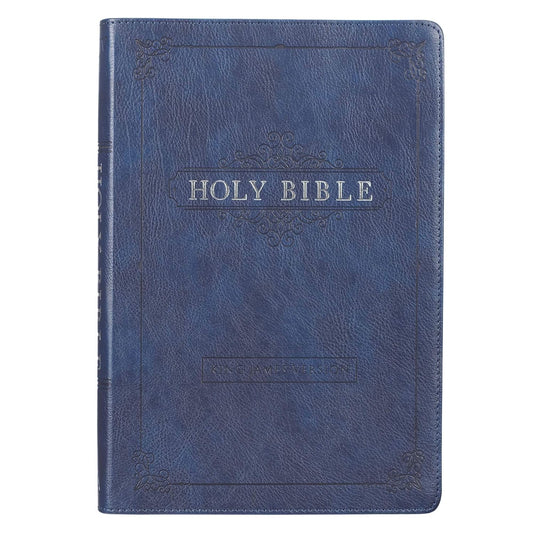 KJV Holy Bible, Thinline Large Print Faux Leather Red Letter Edition Thumb Index & Ribbon Marker, King James Version, Navy Blue