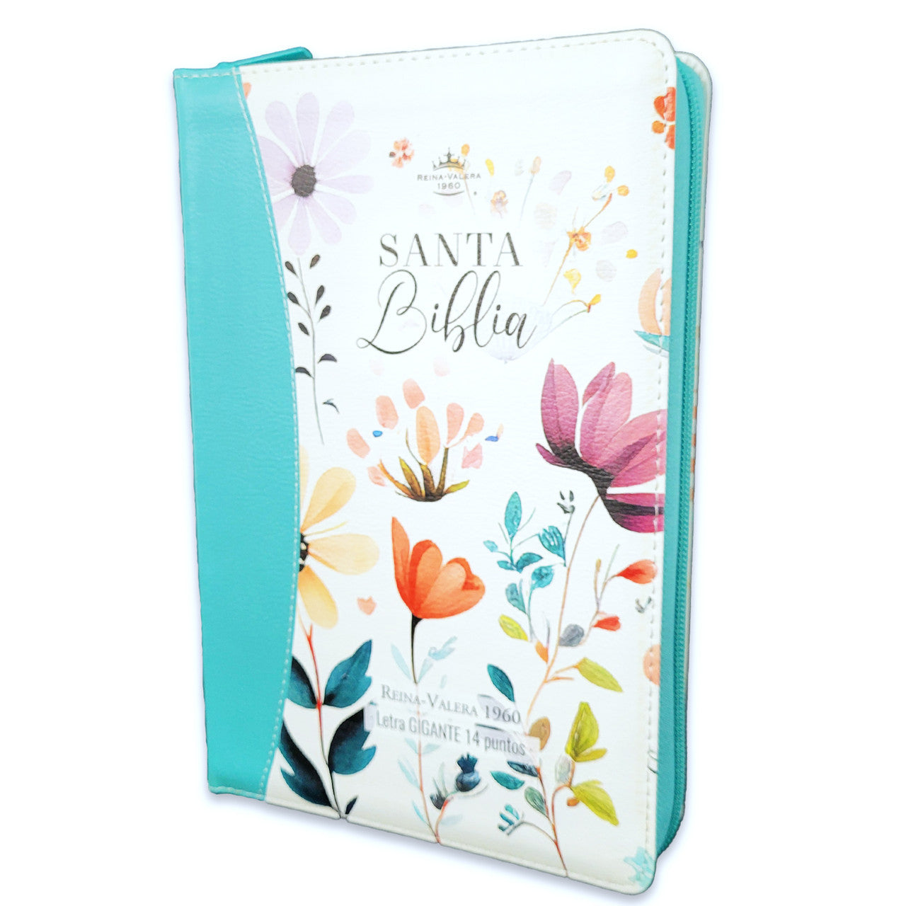 Biblia con Cierre Letra Gigante Manual 14 puntos RV1960 imit piel jardín turquesa con índice y canto floral
