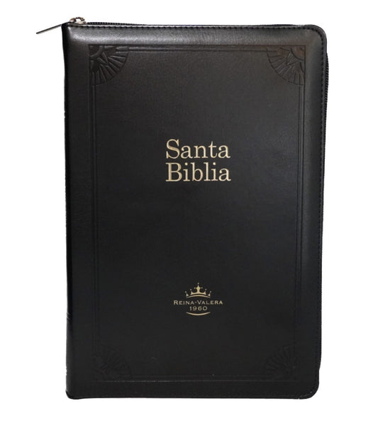 Biblia de estudio arco iris Reina-Valera 1960 piel negro con indice y cierre
