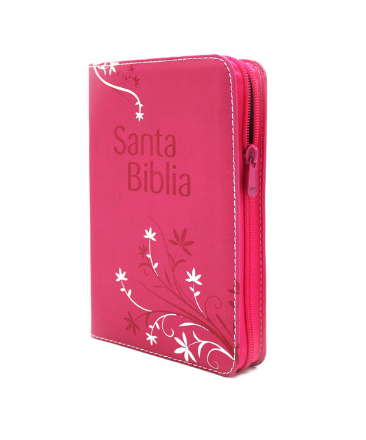 Biblia Reina Valera 1960 Letra Grande Tamano Manual con Cierre y Indice color Fuscia con flores
