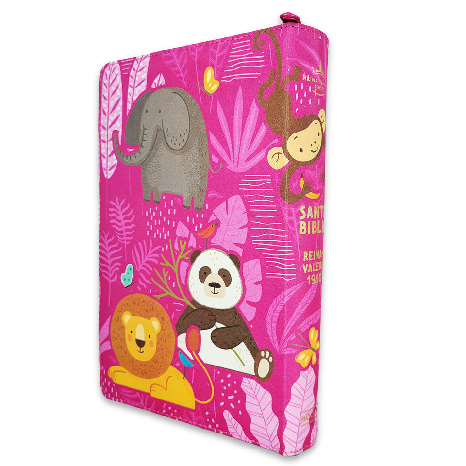 Biblia para Niñas Letra Grande Interactiva con Cierre RV1960 tela rosa
