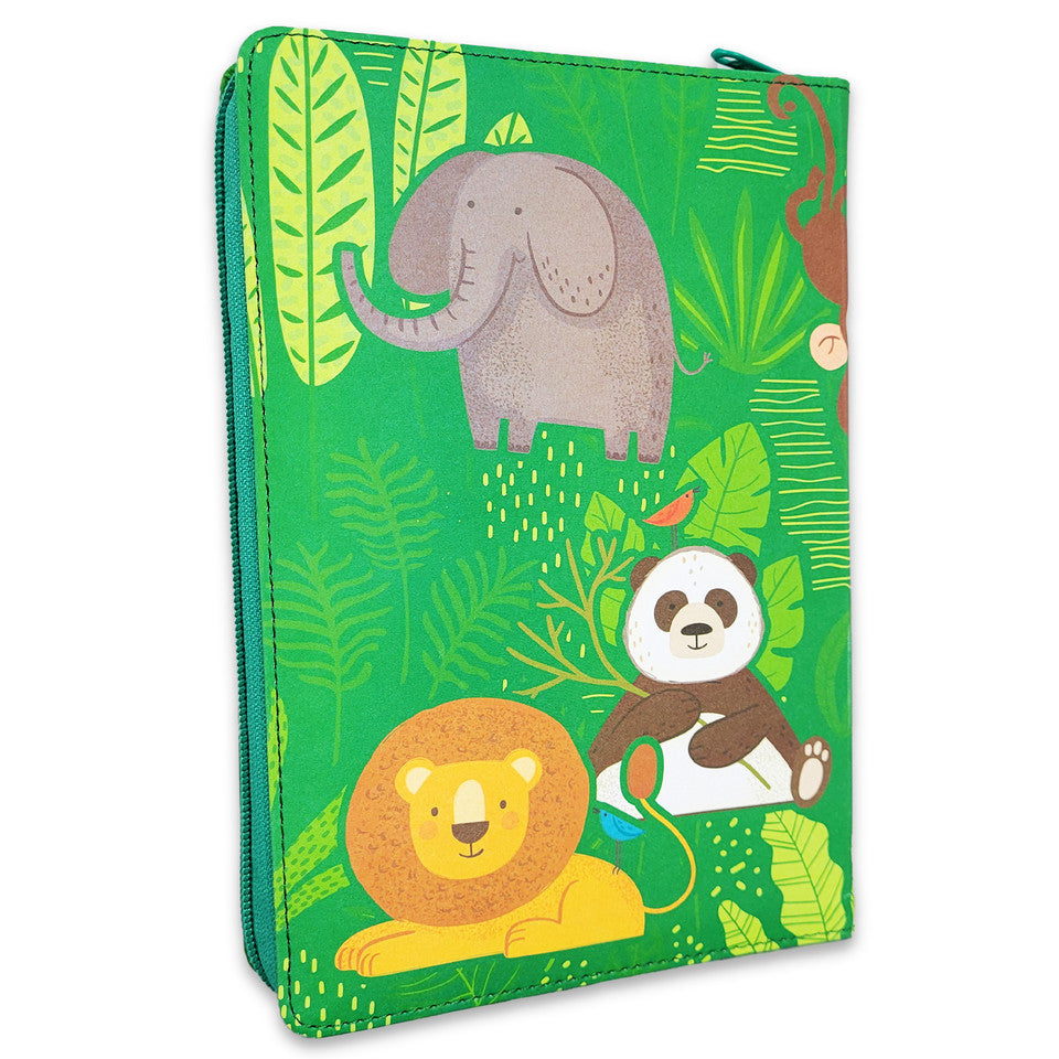 Biblia para Niños Letra Grande Interactiva con Cierre RV1960 tela verde