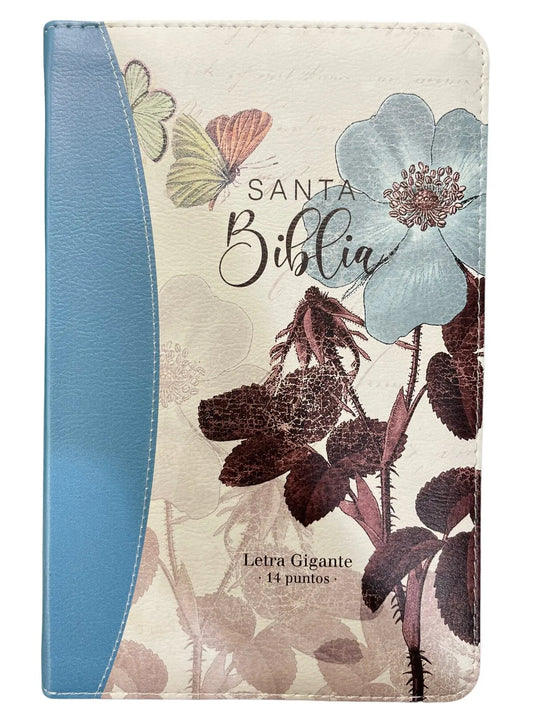 Biblia RVR60 Tamaño manual letra gigante i/piel Flores turquesa con cierre