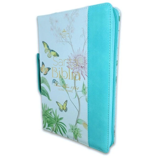 Biblia con Cierre Letra Grande 12 puntos para Mujer RV1960 imit piel turquesa